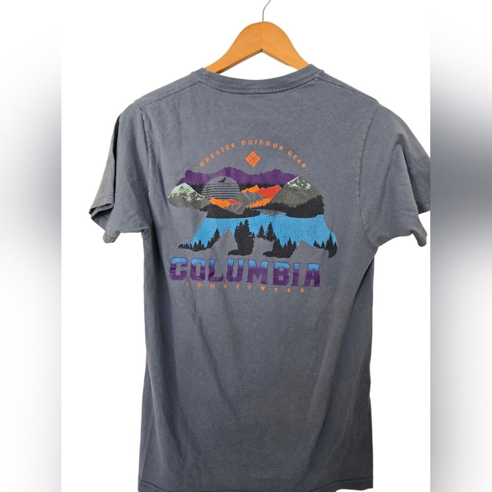 Columbia Men's Slate Blue Tee with Orange Logo Size Small - Picture 2 of 3